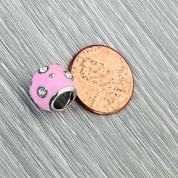 Pink enamel & clear crystal silver plated Bracelet charm - Picture 5 of 5
